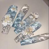 浪漫人鱼穿戴甲波光粼粼猫眼花朵穿戴美甲手工可拆卸假指甲403