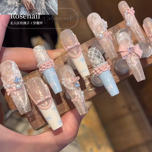 星糖泡泡少女心纯手工手绘美甲可拆卸假指甲小红书同款穿戴甲492