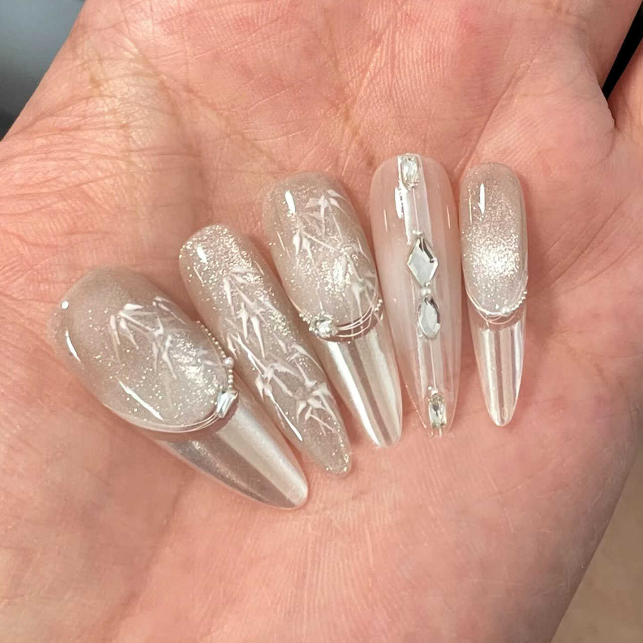 追光白竹镜面猫眼新中式穿戴甲