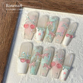 薄荷樱桃穿戴甲小红书同款 蝴蝶结纯手工可拆卸甲片穿戴美甲496