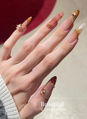 伯克利晚宴穿戴甲红色穿戴美甲高级感手工定制婚宴假指甲美甲485