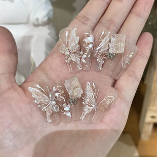 冰晶蝴蝶穿戴甲重工轻奢穿戴美甲高级亮片可拆卸指甲甲片美甲382