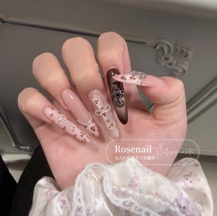 豹纹克罗心长款 美甲贴片542 甜酷手绘穿戴甲十字架高级感复古法式