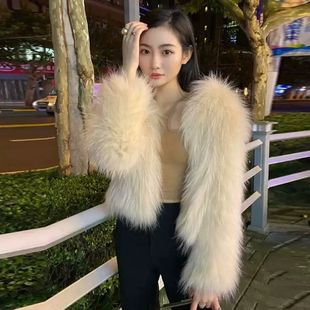 仿貉子毛编织皮草外套女2023冬新款年轻时尚小个子短款狐狸毛大衣