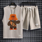 t恤男士 速干篮球服背心休闲运动套装 夏季 短裤 冰丝短袖 华夫格无袖