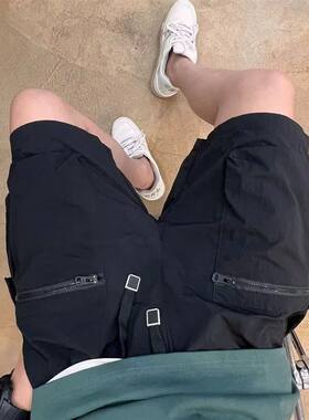 夏季户外速干工装短裤拉链多口袋中裤宽松直筒五分裤透气沙滩裤子