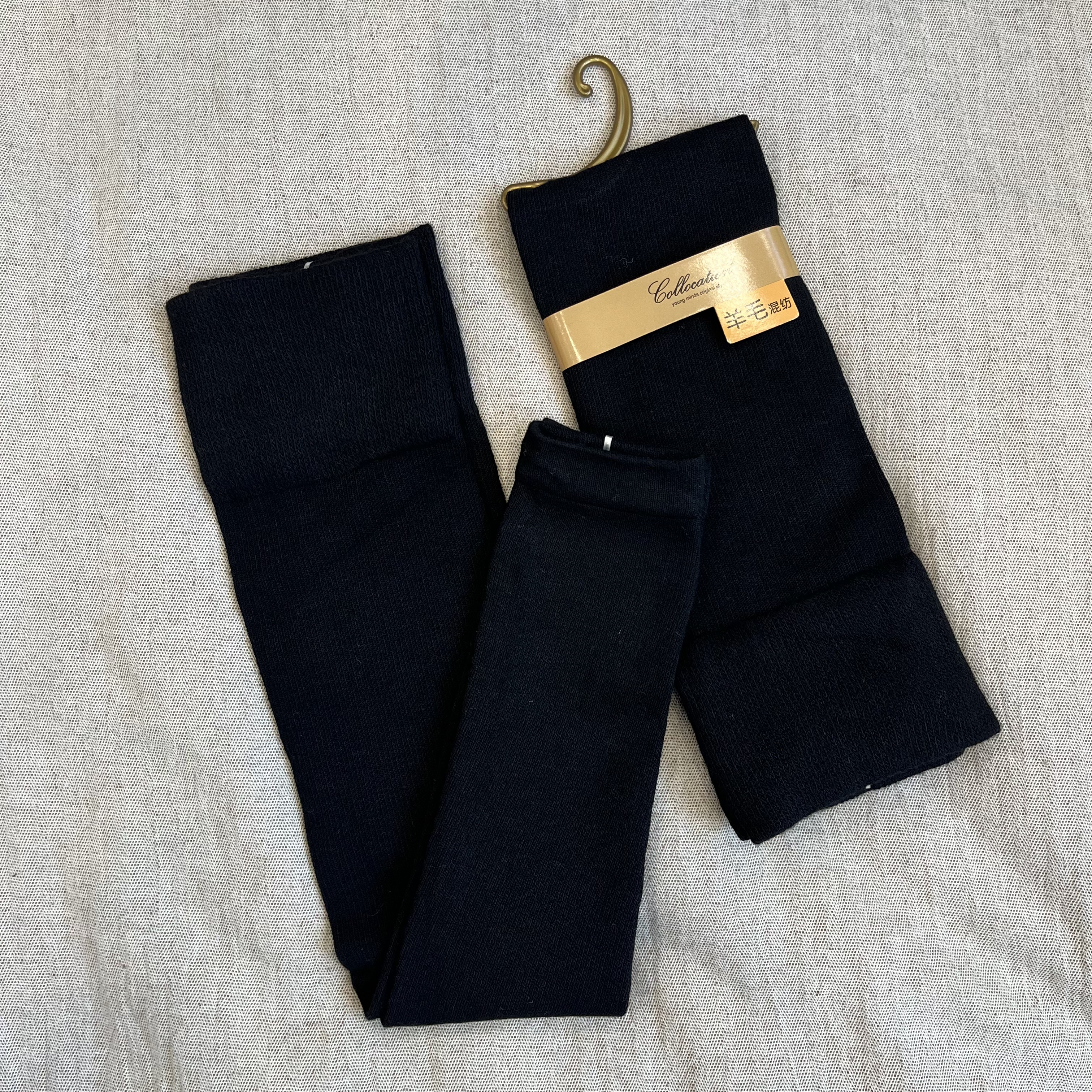 【2双包邮】秋冬混纺羊毛平板护膝袜套女简约百搭纯色显瘦过膝袜