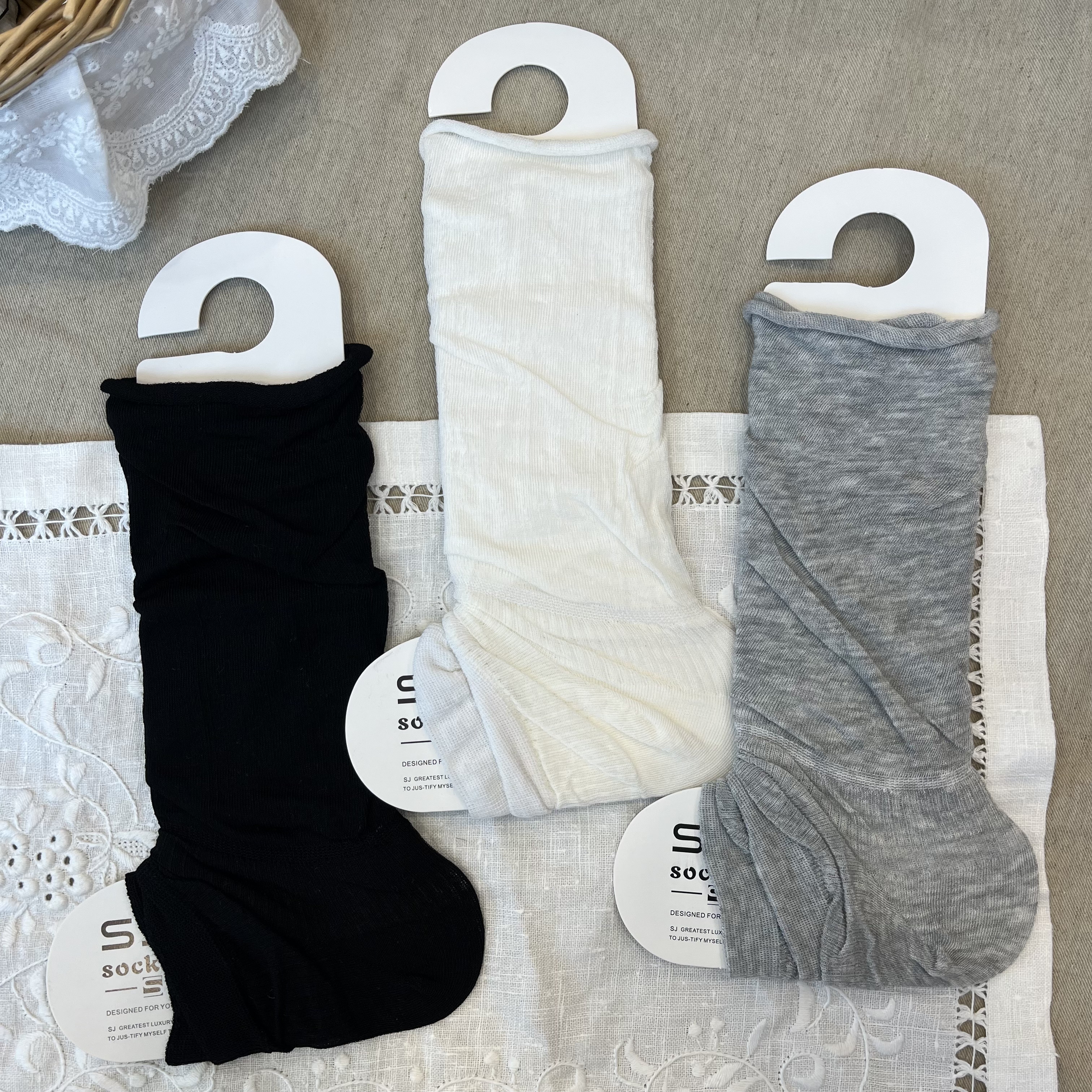 【2双包邮】夏季薄款半掌踩脚袜套ins纯色系简约百搭卷边堆堆袜女