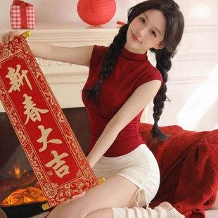 红色瑜伽服上衣高级感无袖背心运动普拉提外穿绝美健身上衣