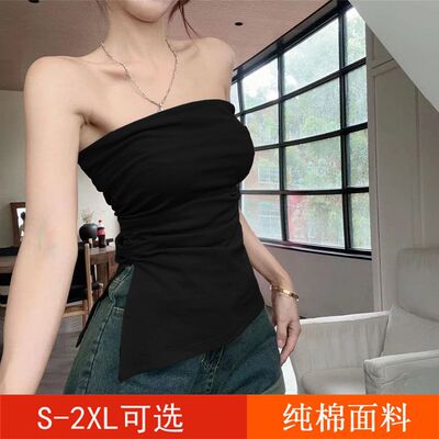 性感抹胸外穿夏无袖背心女设计感不规则开叉收腰内搭打底裹胸上衣