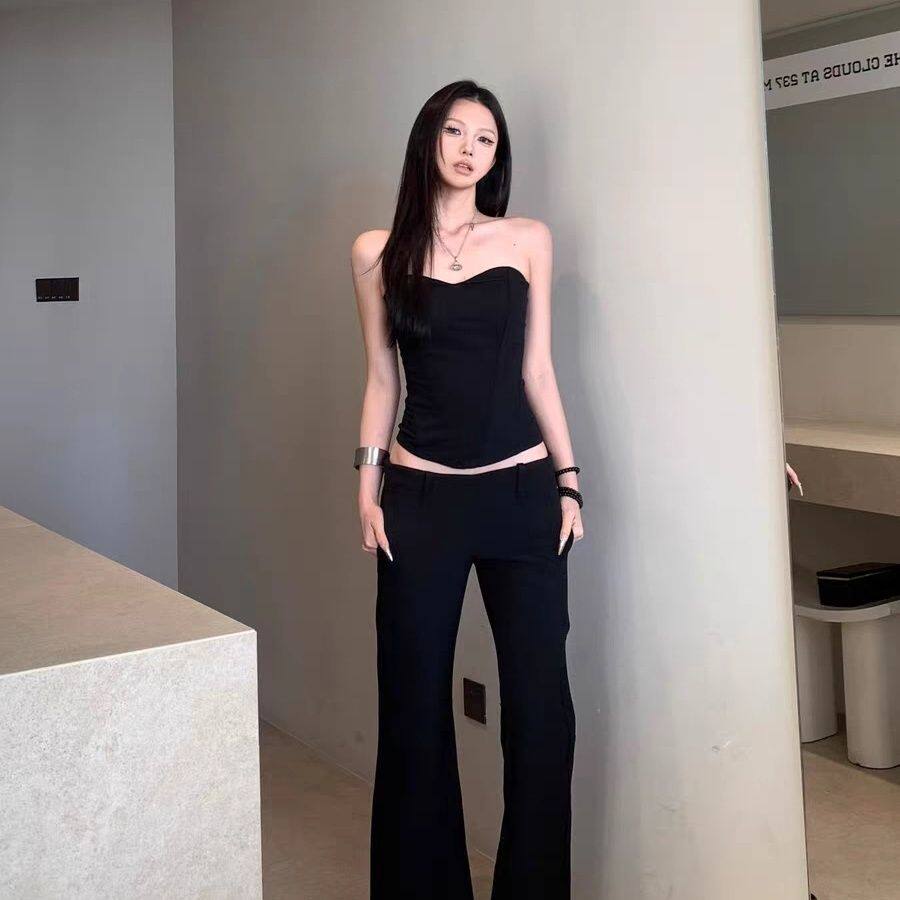 美式性感弧形抹胸背心女2026新款黑色辣妹修身显瘦短款打底上衣