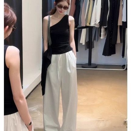 纯欲性感斜肩无袖绑带收腰显瘦设计感背心女夏季新款辣妹T恤上衣