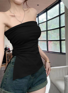 性感抹胸外穿夏无袖背心女设计感不规则开叉收腰内搭打底裹胸上衣