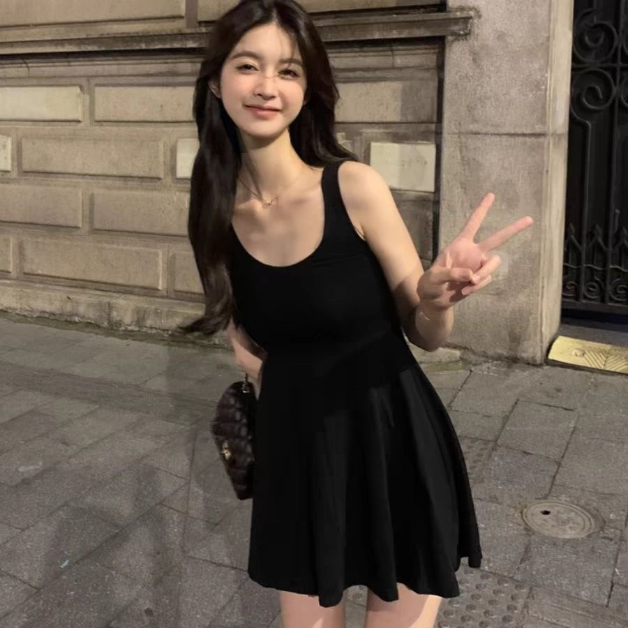 黑色背心连衣裙女夏季新款韩版辣妹a字裙子内搭打底短裙