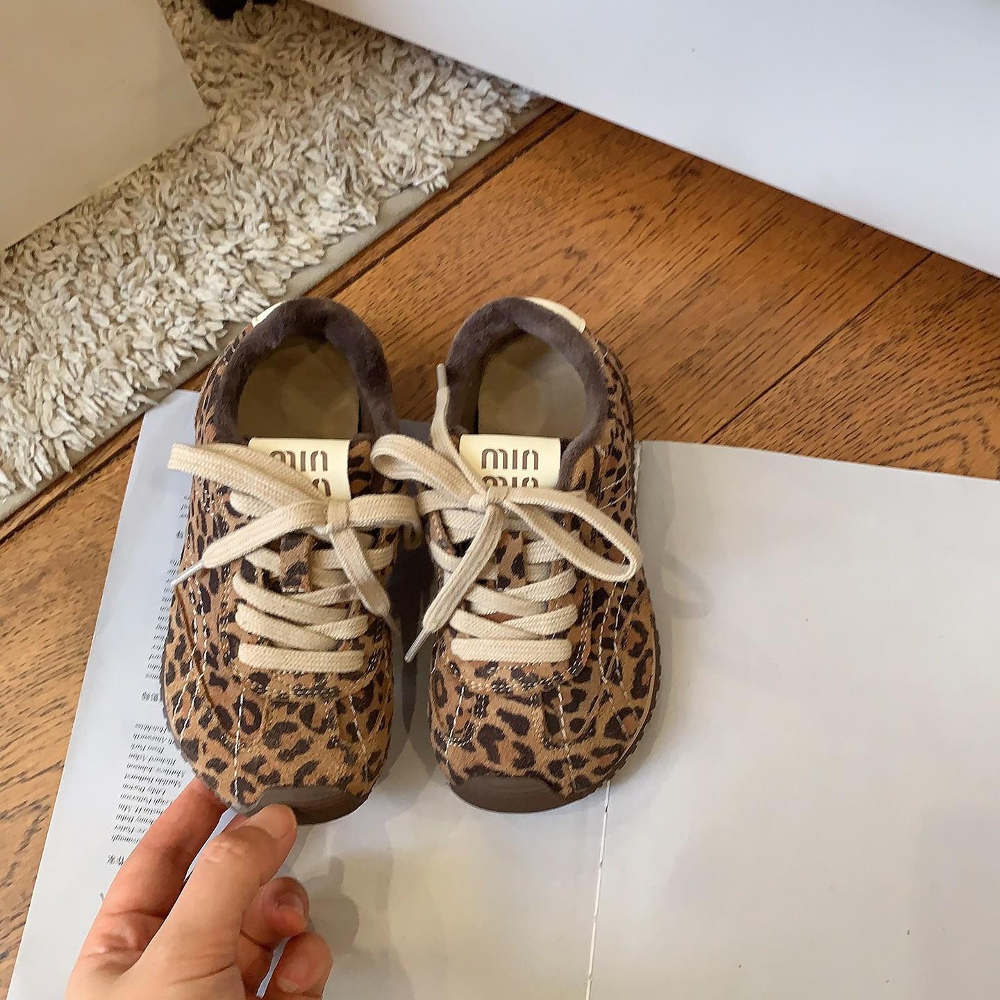 韩国BORA│豹纹儿童运动鞋2026冬季女童德训鞋加绒保暖男童棉鞋