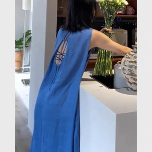 法式 牛X货 连衣裙女夏季 巨炸裂 露背海边度假长裙子 克莱因蓝无袖
