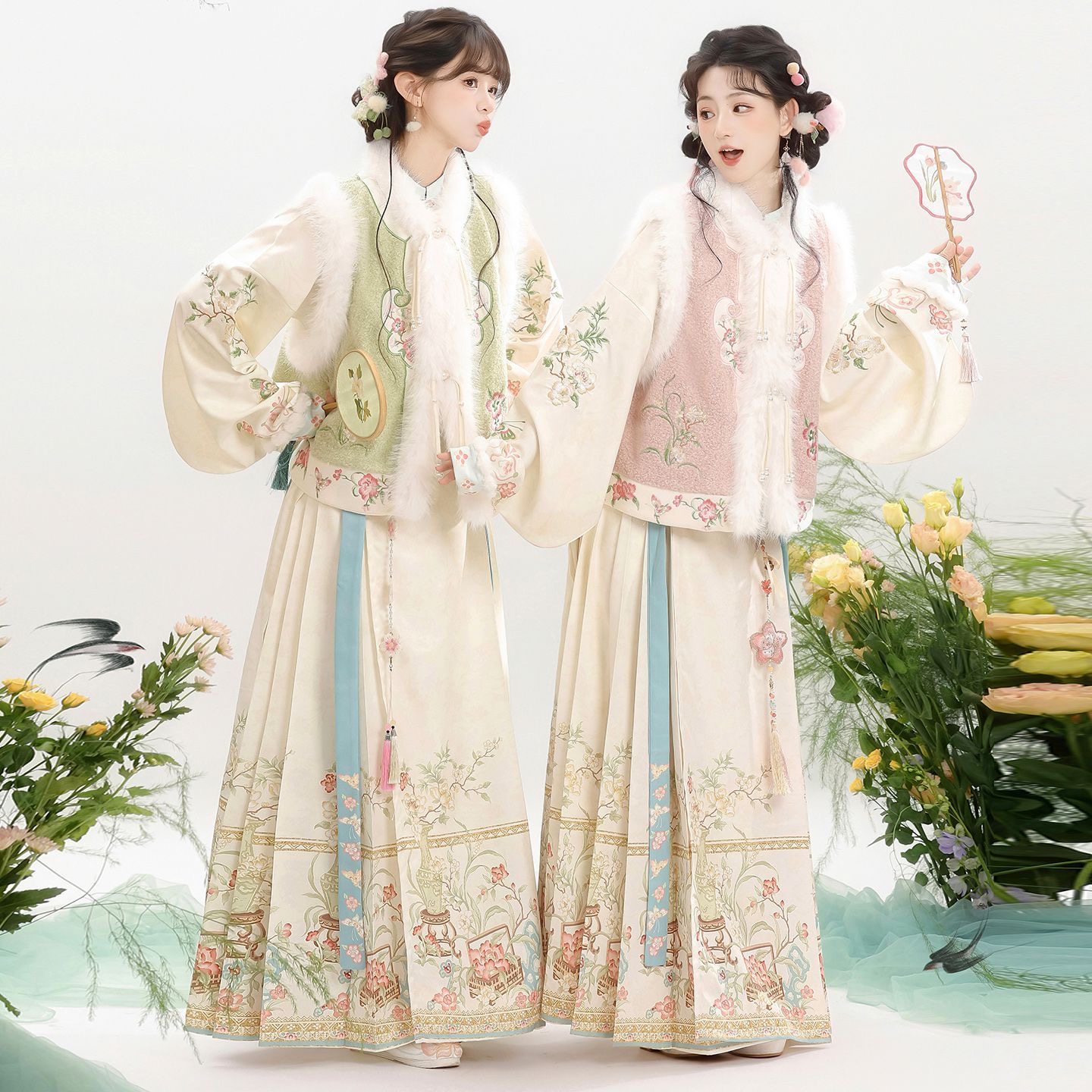 盈瓷明制汉服秋冬马甲马面套装