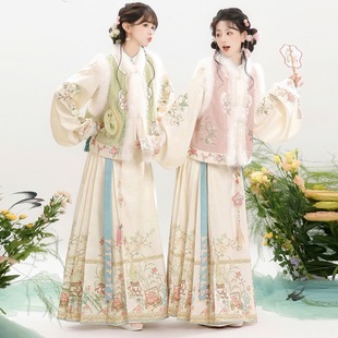 对襟袄马甲马面裙秋冬套装 明制立领琵琶袖 盈瓷 原创成人汉服女