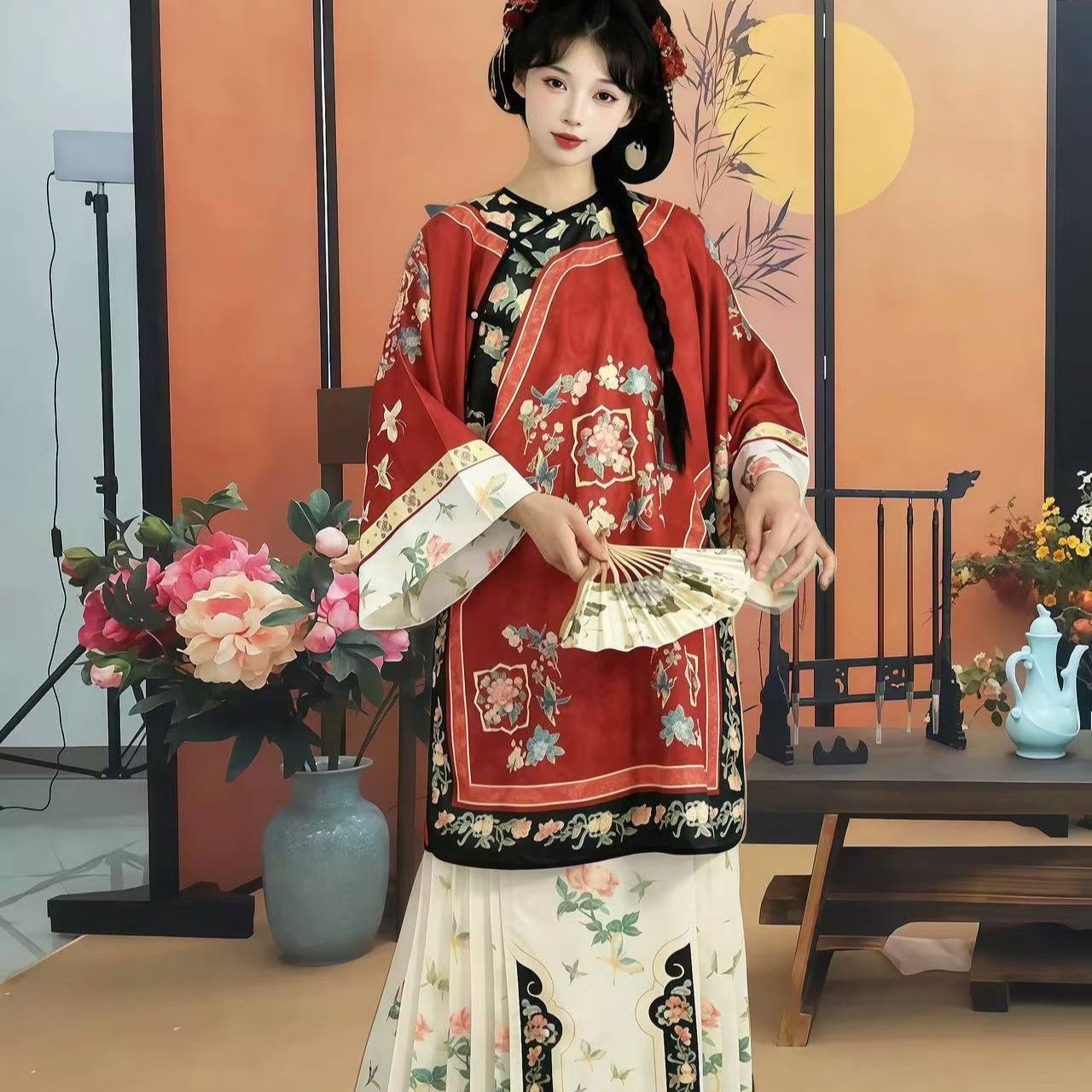 原创汉服女花鸟间马面套装