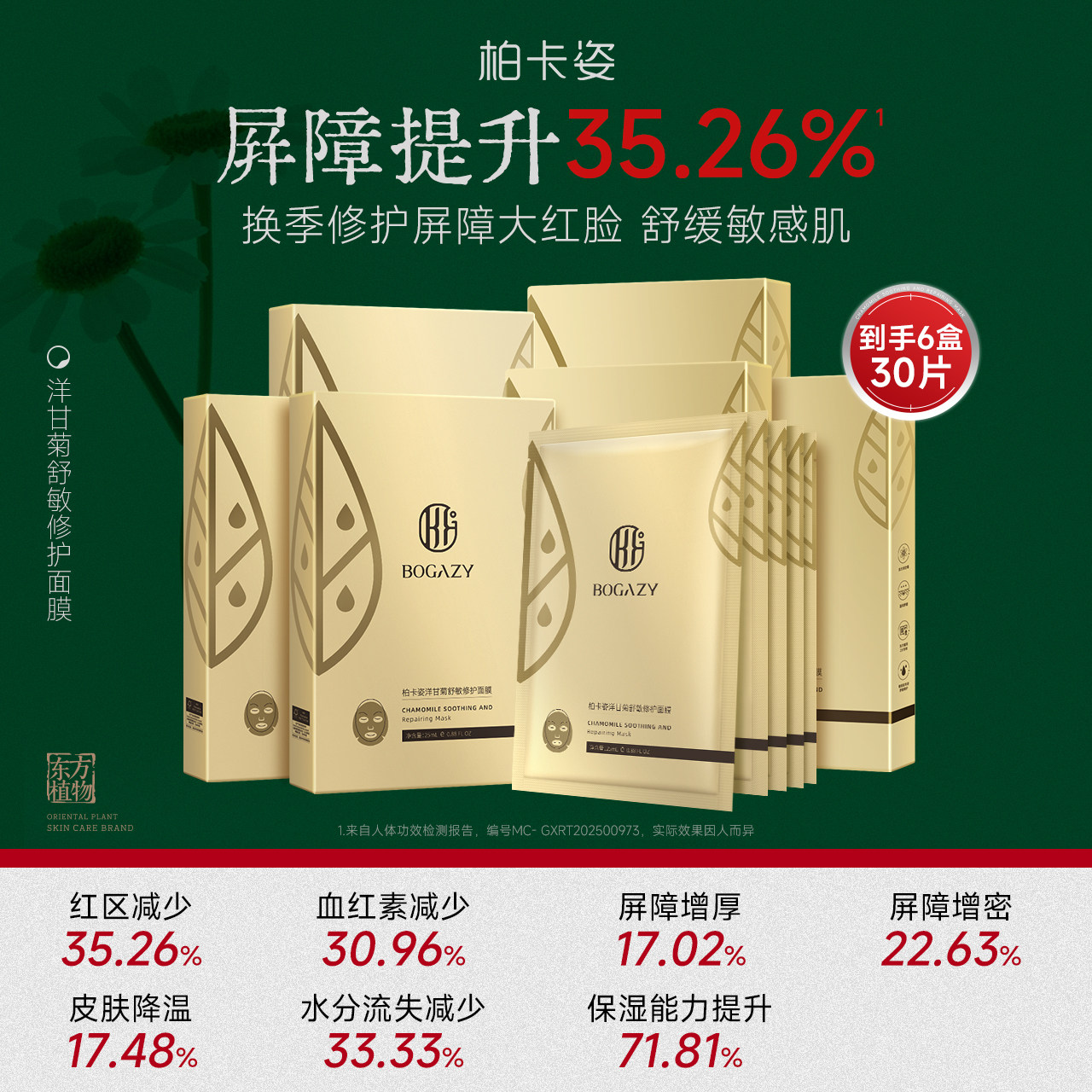 柏卡姿洋甘菊舒敏修护面膜 保湿舒缓敏感肌可用修护红脸贴片面膜