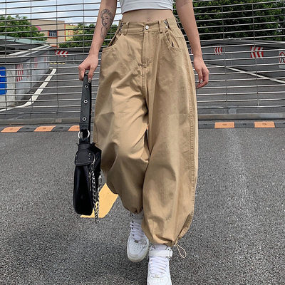 Y2K Fashion Khaki Oversized Cargo Pants Hip Hop Long Pant St