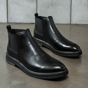 尖头切尔西靴子男 Ankle Chelsea Boots For Men Leather Shoes