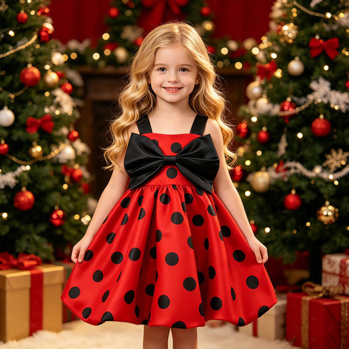Vintage Sleeveless Polka Dot Princess Dress for Girls Cute