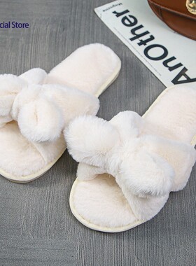 Warm Fluffy Slippers Women Cozy Faux Fur Cross Indoor Slides