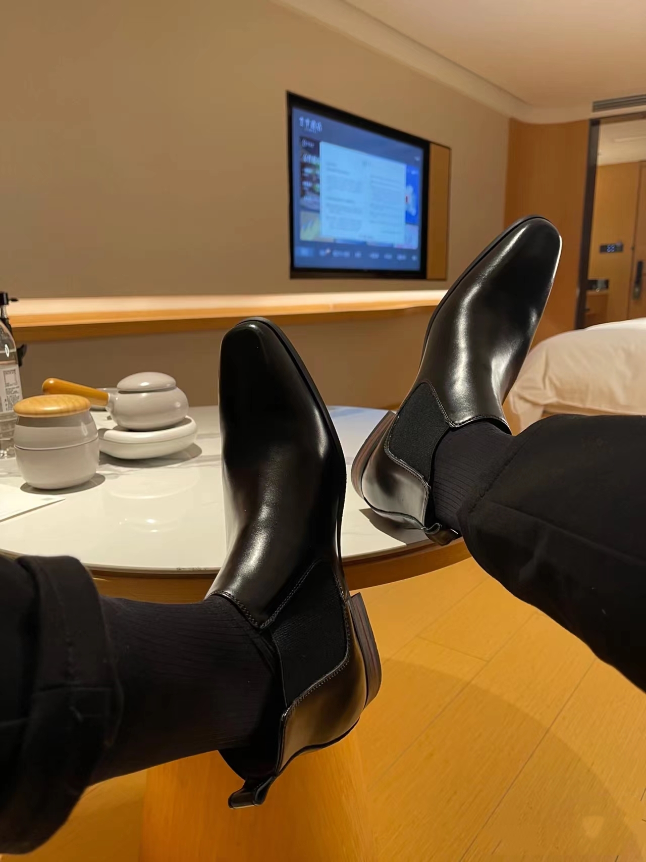 切尔西靴加绒保暖男士真皮短靴