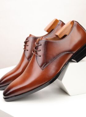 Men's Business Dress Shoes Leather Pointed-Toe Wedding Shoes