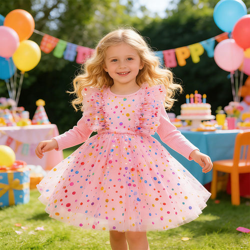 Girls Long Sleeve Princess Dress Tulle Tutu Gown Kids Party
