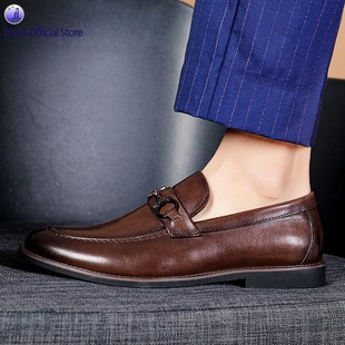 shoes men loafers slip 男 business 真皮一脚蹬皮鞋 头层牛皮