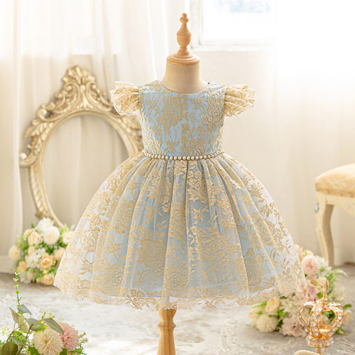 2026 Summer Pearl Tulle Princess Dress for Girls Kids Gown