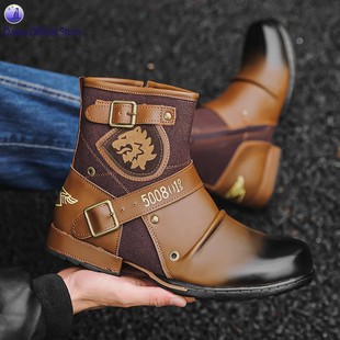 Boots Warm Leather Men Motorcycle Shoes Vintage Male