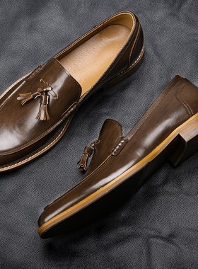 Men casual shoes leather loafers business dress formal shoes