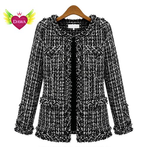 Stylish Tassel Oversized Tweed Plaid Coat Women 2025 Jacket
