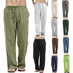 Cotton Linen Plus Size Men's Pocketed Casual Long Pants
