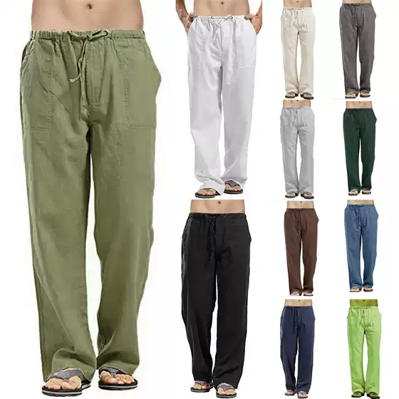 Cotton Linen Plus Size Men's Pocketed Casual Long Pants