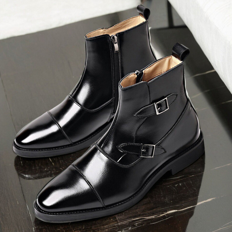 高帮切尔西靴男秋季新尖头短皮靴