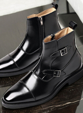 Pointed Toe Ankle Chelsea Boots for Men Leather Martin Boots