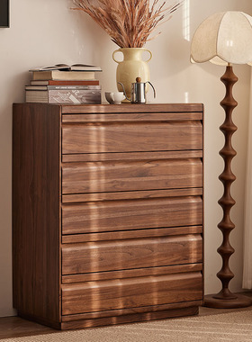 南美黑胡桃木实木五斗柜689柜卧室简约现代抽屉式储物柜斗厨边柜