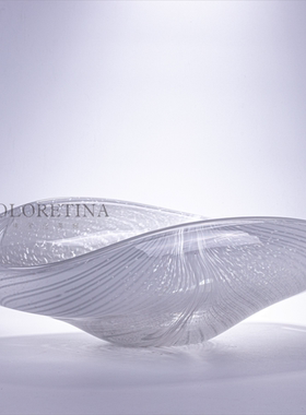 现代轻奢简约手工艺术玻璃果盘摆件样板间疏离水果收纳盘装饰摆设