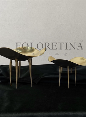 新中式现代轻奢纯铜几何异形创意果盘样板间茶几柜体铜制品摆件