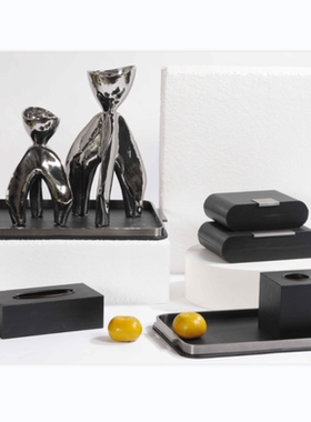 现代轻奢不锈钢皮革收纳盘样板间收纳盒装饰摆件售楼处纸巾盒摆设