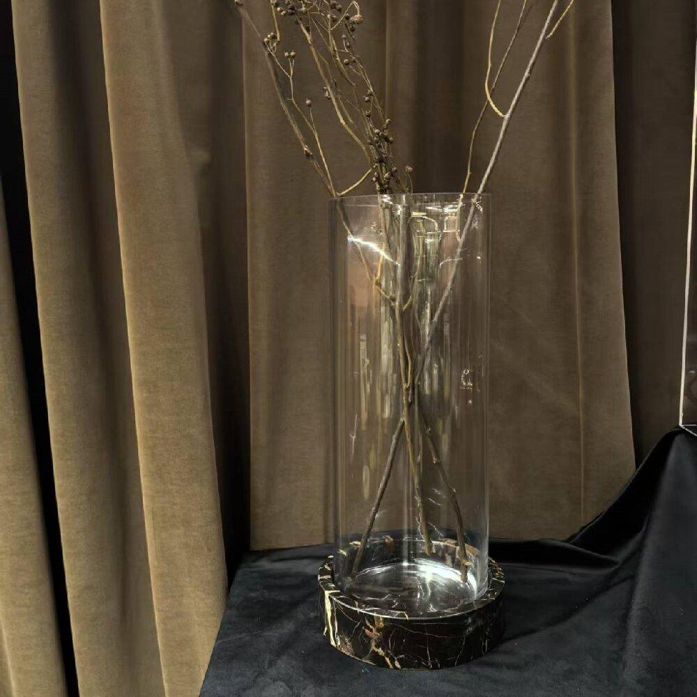 现代简约玻璃大理石艺术花器轻奢样板间餐桌台面花器烛台组合摆设