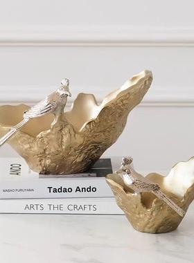 美式复古进口铝合金手工异形高端果盘样板间中古风金属果盘装饰品