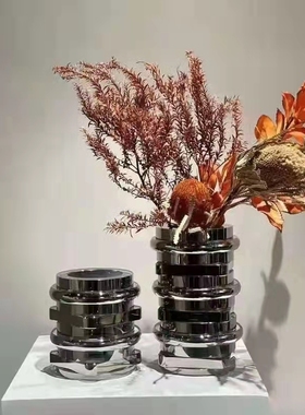 现代简约创意几何K9银色水晶花器 售楼处样板间茶几个性水晶花器