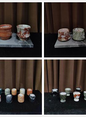 中古风天然大理石石材香薰蜡烛摆件样板间复古风小众创意蜡烛摆设