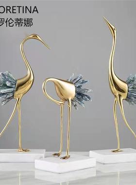 现代轻奢电视柜仙鹤摆件样板间售楼处装饰品客厅书房茶几艺术礼品