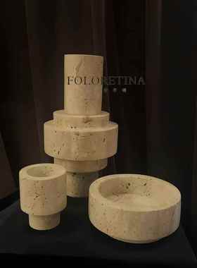 中古风天然黄洞石直筒花瓶